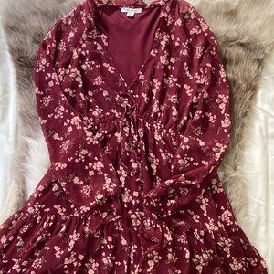 American Eagle burgundy floral babydoll dress
